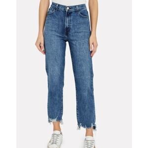 J. Brand Women's Jules High Rise Ankle Straight Jeans Size 27 Blue Raw Hem